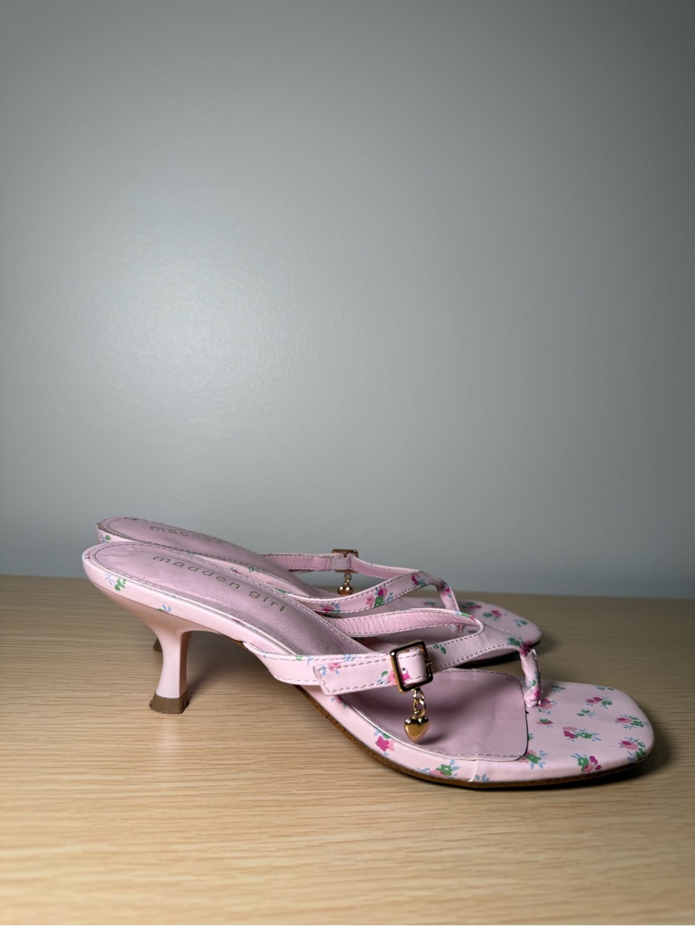 Madden Girl Pink Floral Mid-Kitten Heel Sandals